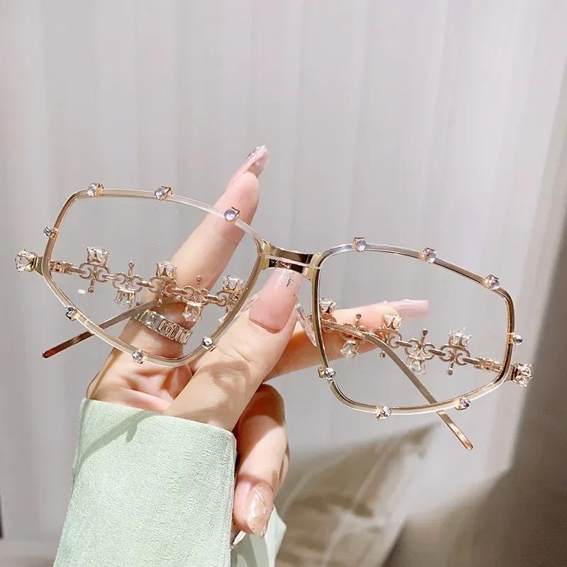 1/2 шт. большие очки со стразами для женщин и мужчин, модные винтажные очки «кошачий глаз» с металлическими овальными очками в оправе для вечеринок