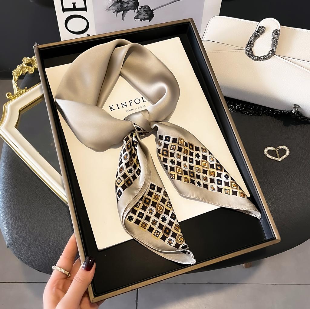 Luxury Floral Print Silk Square Scarf Women Soft Satin Kerchief Hairband Neckerchief Head Hijab Lady Headband Foulard Bag Ribbon