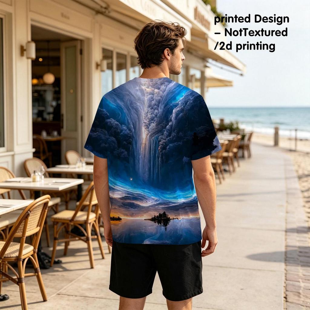 Men's Polyester T-Shirt, Scenery Series, Comfortable & Stylish, Ideal for Men's Daily Casual Wear