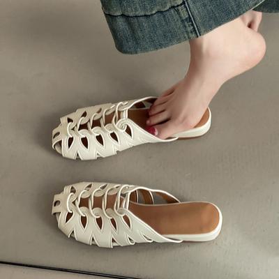 Французские дышащие тапочки-мешки для головы для девочек, летние ретро-дизайн, полые сандалии с юбкой, низкий каблук-клин, крутые тапочки