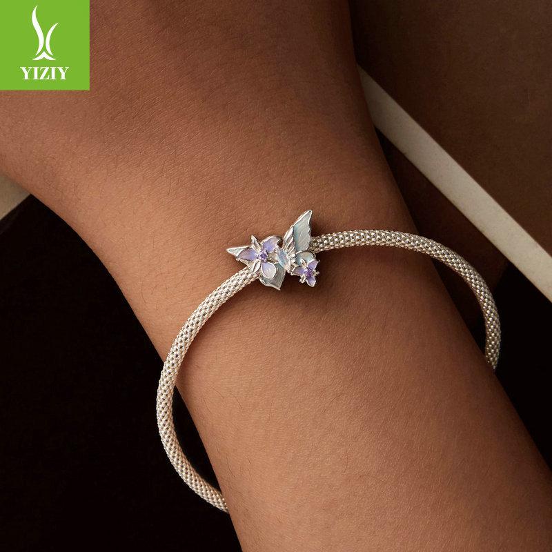 Романтический браслет 'Ирис-бабочка' своими руками из бисера, элегантные фиолетовые бусины из стерлингового серебра S925, рассыпные бусины