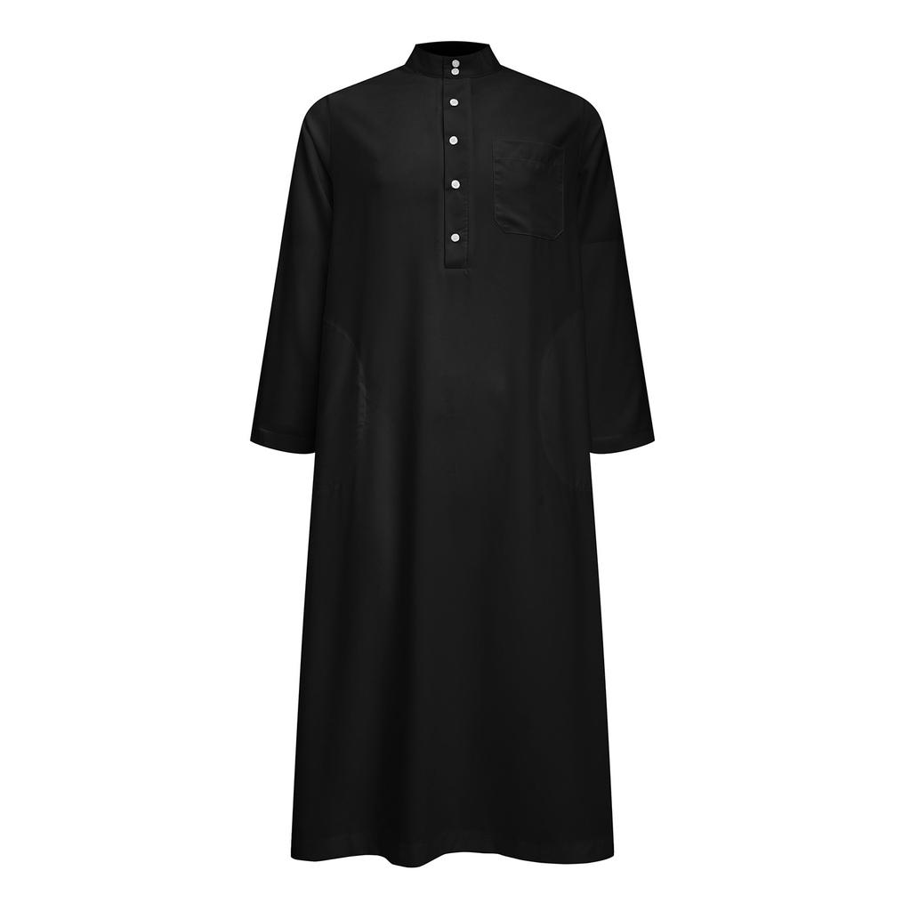 Однотонный стоячий воротник с длинными рукавами и карманами для мусульманских мужчин