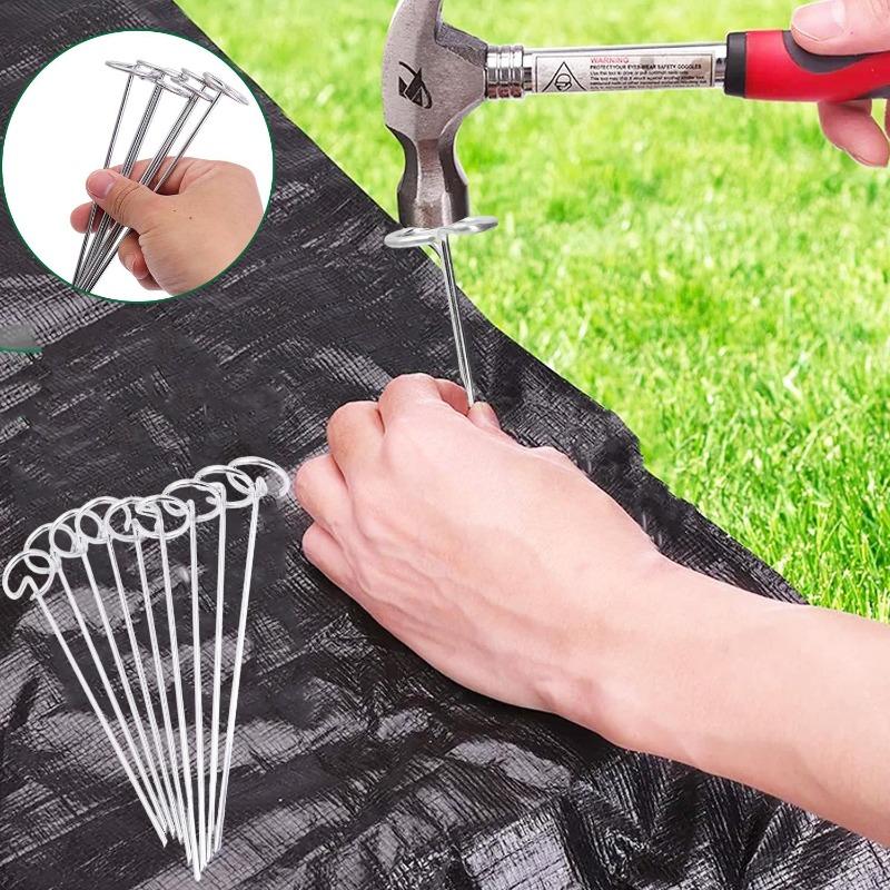 30/5pcs G-type Garden Staples Metal Fence Tubing Stakes for Outdoor Garden Holding Lawns Barrier Ground Nails Landscape Spikes