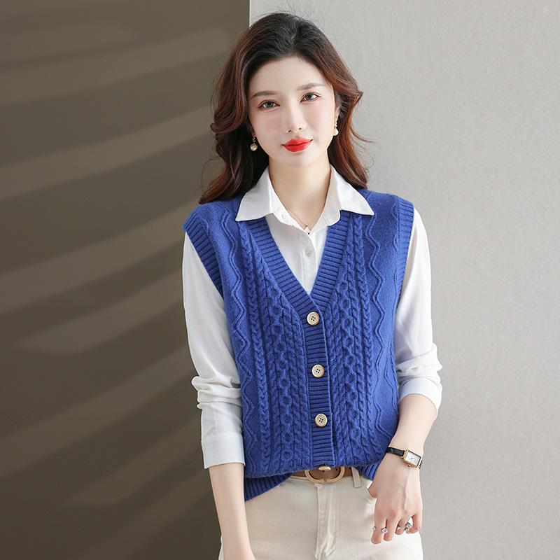 Женский шикарный трикотажный жилет из полиэстера | Жилет-свитер с V-образным вырезом и косами | Однотонный трикотаж без рукавов | Модный многослойный топ на осень/зиму