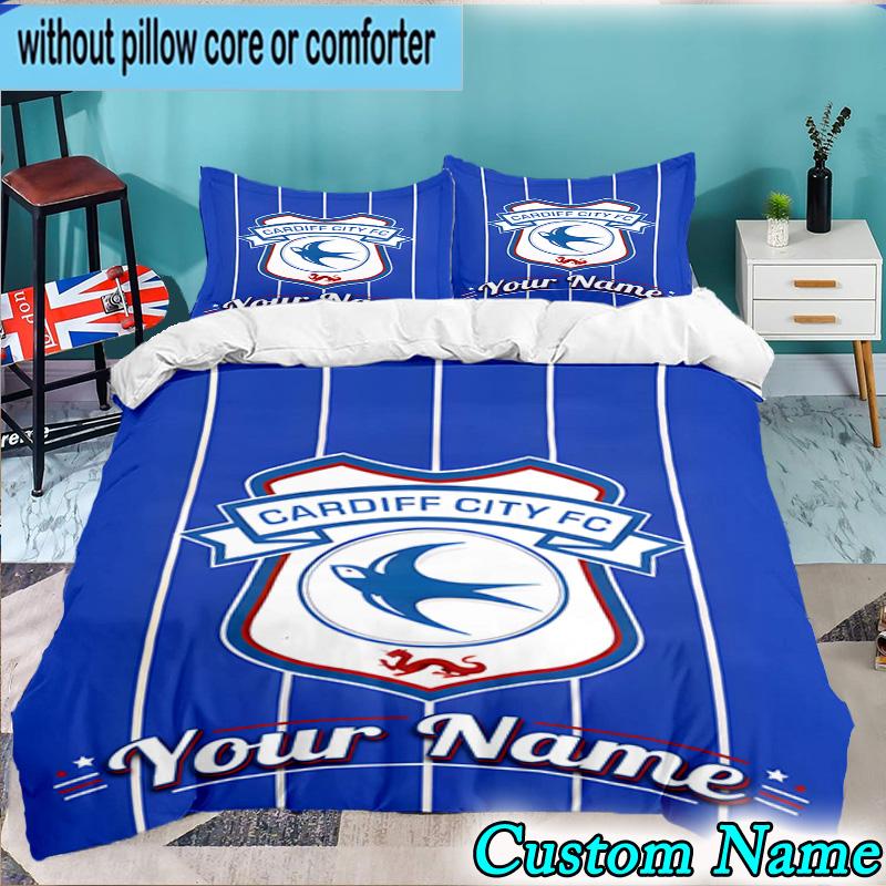 Custom Name Cardiff City 3PCS Bedding Set For Bedroom Dormitory,Including 1pc Duvet Cover And 2pcs Pillowcases Large size Fan gift