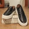 Outdoor New Men's Leather Loafers Round -Toed Thick-Soled Casual Comfortable And Versatile Shoe Classic Anti -Slip Walking Shoes