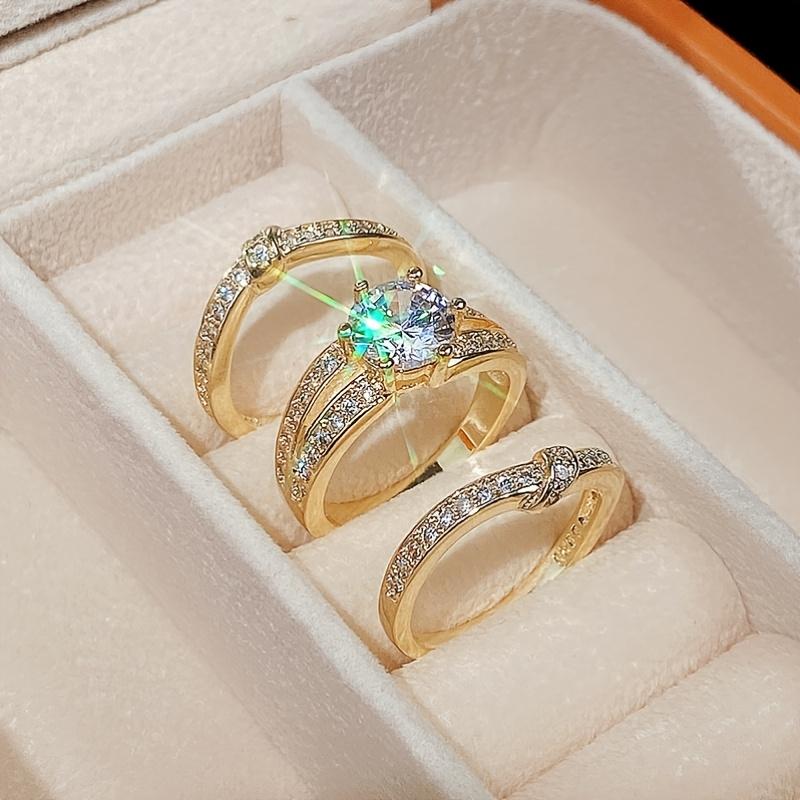 3pcs Ring Set Couple Round Synthetic Zirconia Set Ring European and American Fashion Luxury Engagement wedding Jewelry for Women