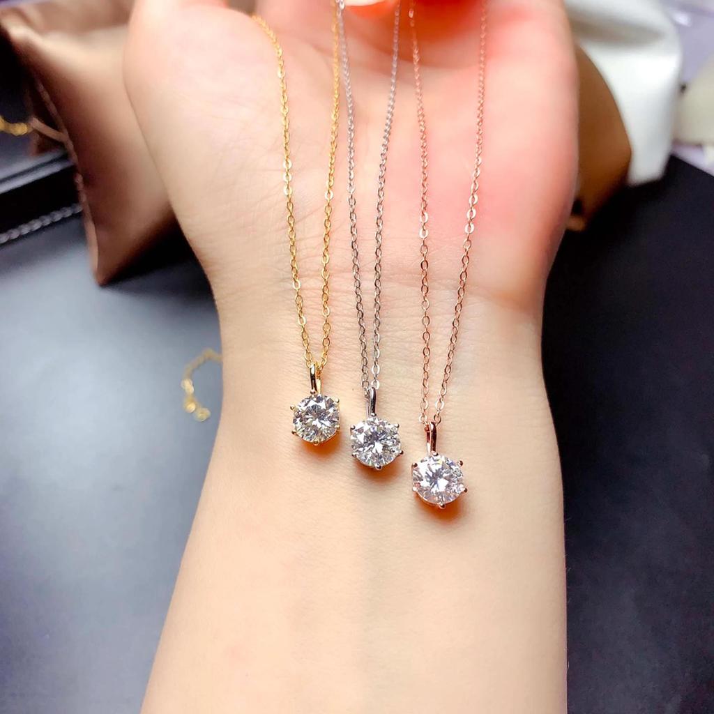 18k Gold Plated 925 Silver 1-3 Carat Solitaire Necklace 5mm 8mm D VVS1 Moissanite Pendant for Women GRA Certified Jewelry Gift