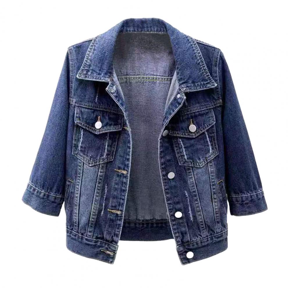Women Denim Jacket Lapel Flap Pockets Denim Coat Single Breasted Casual Short Coat Lady Outerwear Plus Size