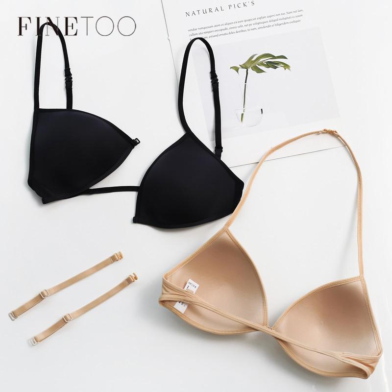 FINETOO Sexy Thin Seamless Bras Women Triangle Cup Underwear Female Beauty Back Front Buckle Bra Cross Straps Tops Lingerie