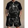 New Men's Short-Sleeved T-Shirt Shorts Set Fashion Summer Lion King Print Short-Sleeved Shorts Two-Piece Street Shoot Clothing