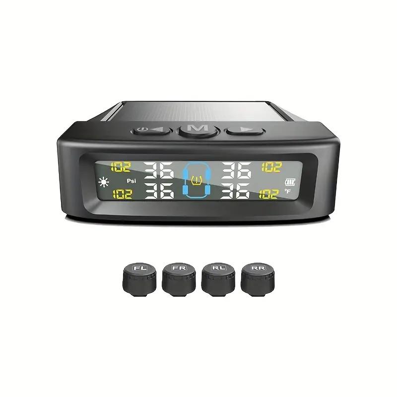 Солнечная система TPMS Автомобильное устройство сигнализации давления в шинах Автоматическая безопасность давления в шинах Цветной цифровой дисплей 4 внешних датчика Предупреждение о температуре давления в шинах