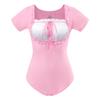 LittleForBig Adult Romper [Classic Lolita] Cotton Pajamas with Ribbon Bow, Bodysuit, Pink, Size M