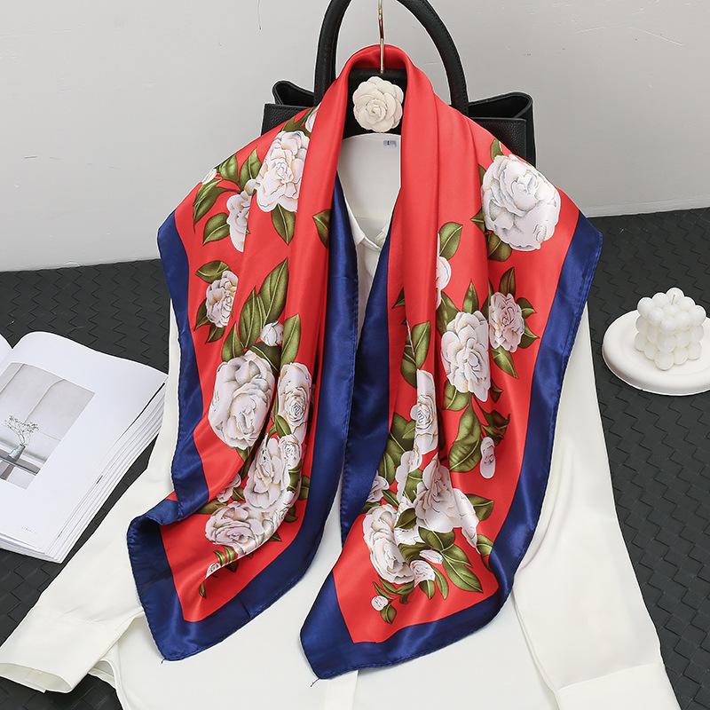 Весна/лето Новый женский шелковый шарф 90 * 90 см Имитация шелкового твила квадратный шарф Модный принт большой квадратный шарф профессиональный шарф