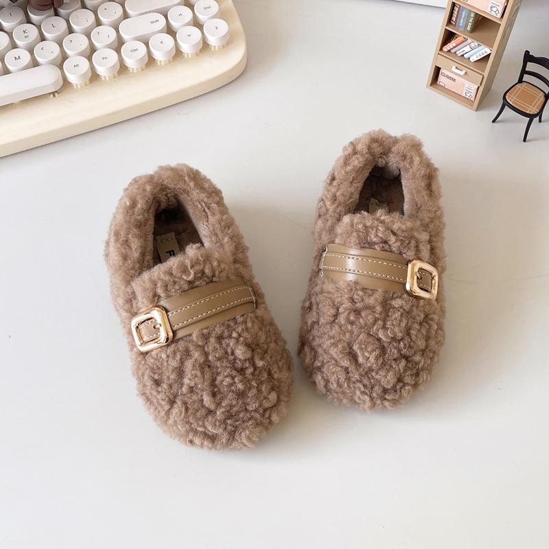 Girls Cotton Shoes Children Princess Plush Moccasin Shoes Simple Buckle Baby Warm Casual Shoes Autumn Winter 2024 New