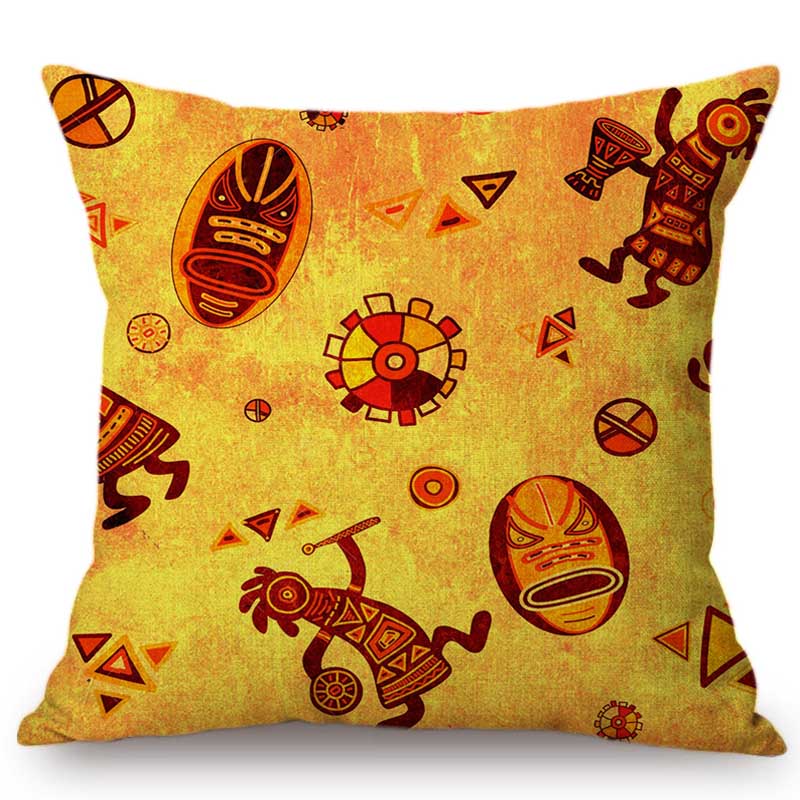 Orange African Abstract Cartoon Culture Art Home Decoration Sofa Throw Pillow Case Cotton Linen Modern Art Gallery Cushion Cover