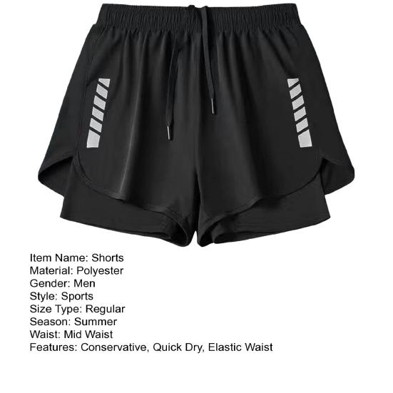 Men Swim Shorts Slim Fit Double Layers Quick Dry Conservative Breathable Swimming Drawstring Elastic Waist Swimming Trunks Water Sports Jogging Shorts