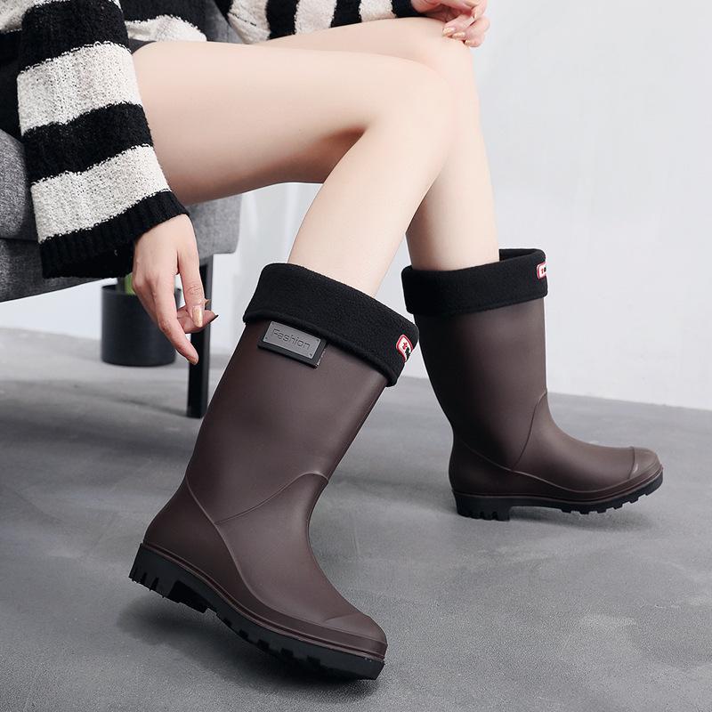 Непромокаемые сапоги до середины икры, женская модная резиновая обувь, осенние непромокаемые ботильоны без шнуровки, зимние женские непромокаемые рабочие ботинки Botas Agua