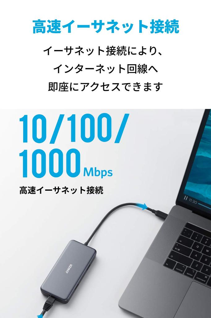 Anker PD Ethernet Hub 4K Compatible HDMI Output Port 60W Power Delivery Compatible Port 1Gbps Ethernet Port MicroSD SD Card Slot Compatible with