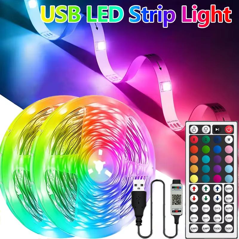 RGB светодиодная лента, меняющая цвет, гибкая лента, USB 5050, управление через приложение и пульт ДУ, для комнаты, вечеринки, подсветки телевизора, домашнего декора