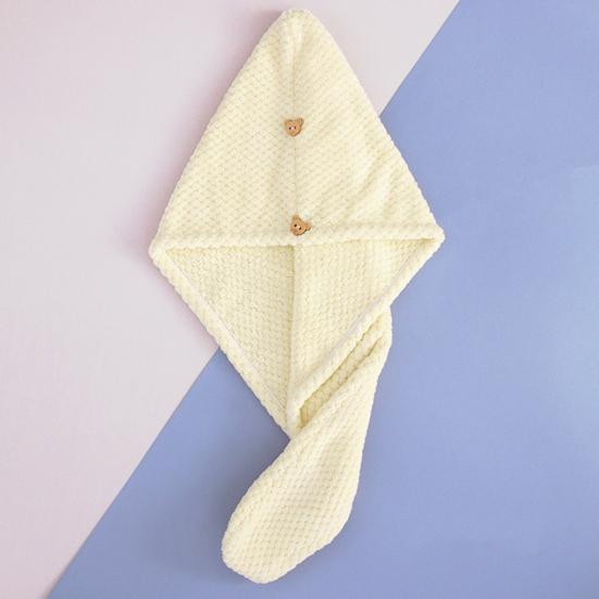 Полотенце для сушки волос Yousheng, супер впитывающее, быстросохнущее, коралловое флисовое, с мультяшным медведем, на пуговицах, женское, вьющиеся, длинные, густые, влажные волосы, полотенце для волос из микрофибры, шапка