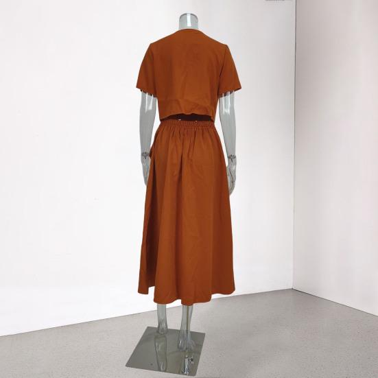 Женская рубашка и юбка, однотонная блузка с круглым вырезом, застегивающаяся на пуговицы, юбка с карманами, летний наряд для офиса, деловых мероприятий