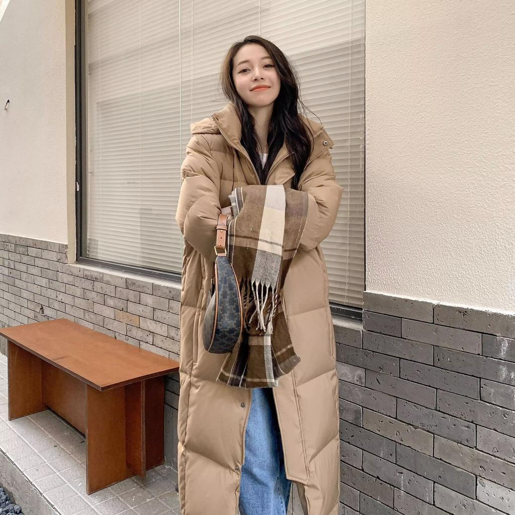 Winter new fashionable versatile loose knee hooded long thickened warm cotton-padded jacket