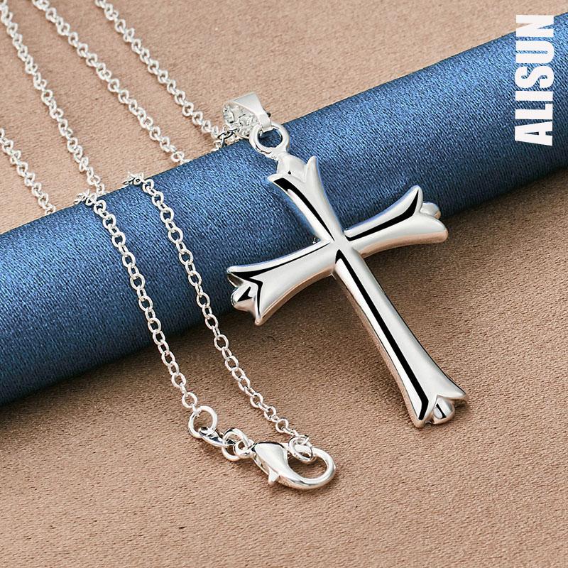925 Sterling Silver Classic Cross Pendant Necklace Fashionable Wedding Jewelry