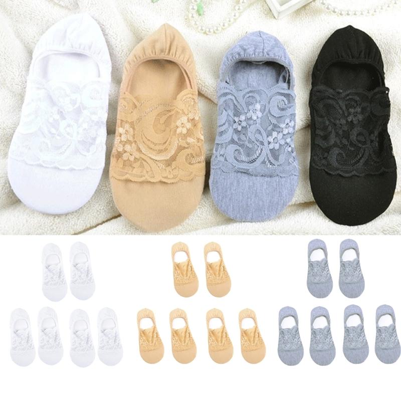 3 Pairs 5 Color Fashion Women Girls Summer Socks Sweet Lace Flower Pattern Short Sock Invisible Ankle Socks Cotton