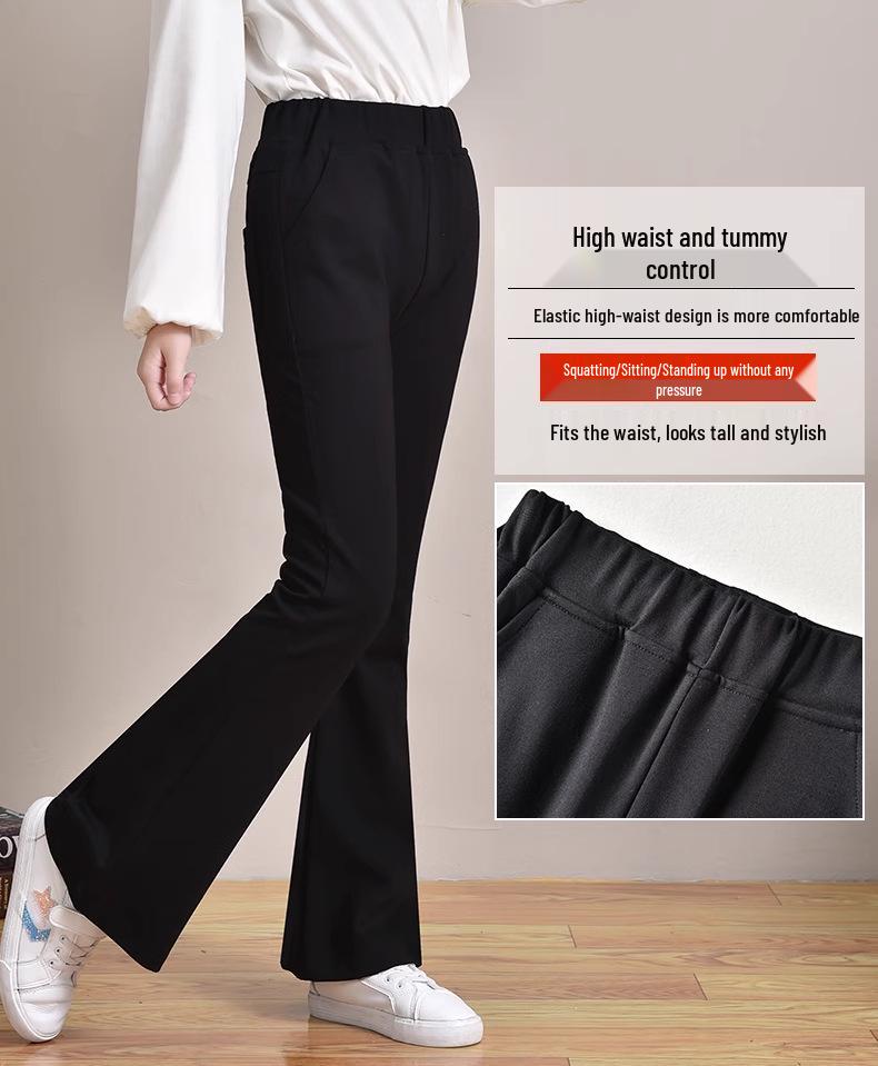 Стильные черные расклешенные брюки для девочек - Приталенный пояс, Осень/Зима 2025, Повседневные, Длинные, для подростков