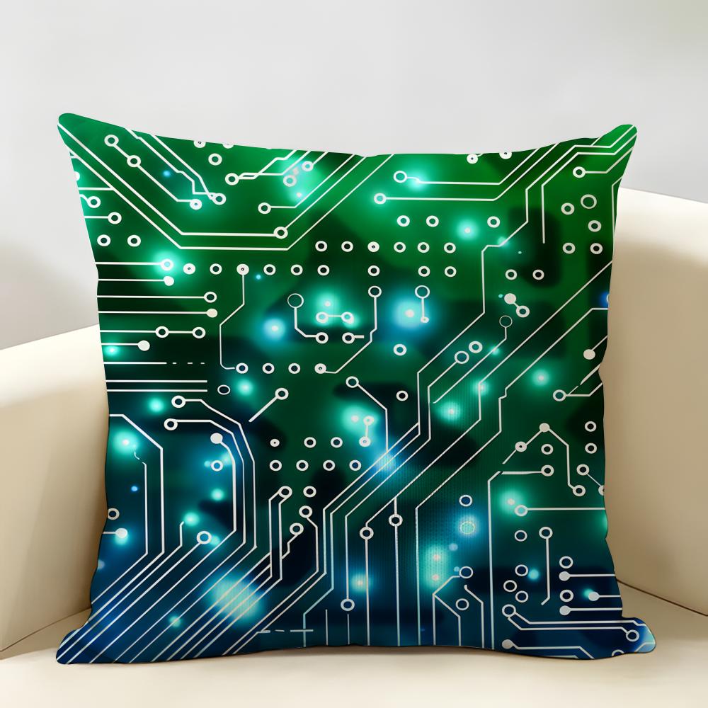 Circuit Board Pattern Design Cushion Cover Natural Linen Organic Fabric DoubleSided Printing Room Sofa Decor Pillow Case