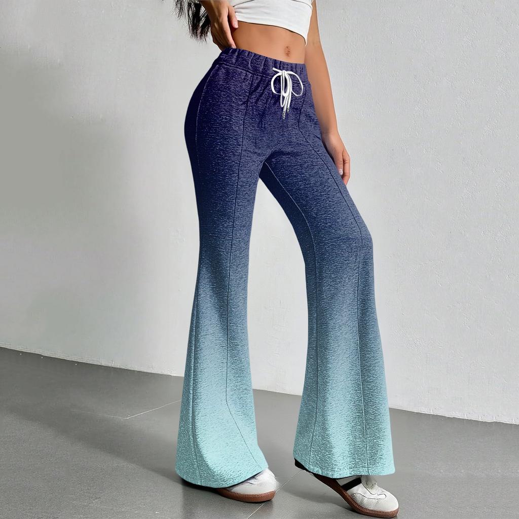 Женские модные свободные спортивные брюки с градиентным принтом и кулиской на талии, повседневные брюки клеш