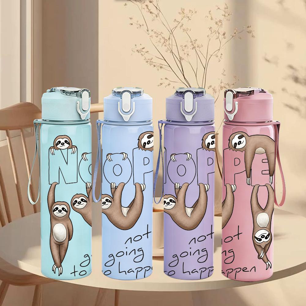 1PC Sloth Nope Slogan Graphic,750ml Color Plastic Sports Water Bottle,Leakproof Flip Straw Lid,Suitable for Sports Office Home Use