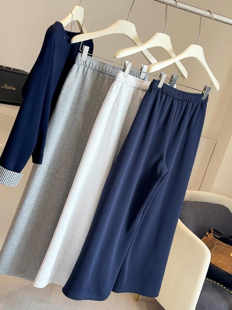 Women's Relaxed Wide-Leg Casual Pants - Solid Color, Floor-Length, Autumn Style