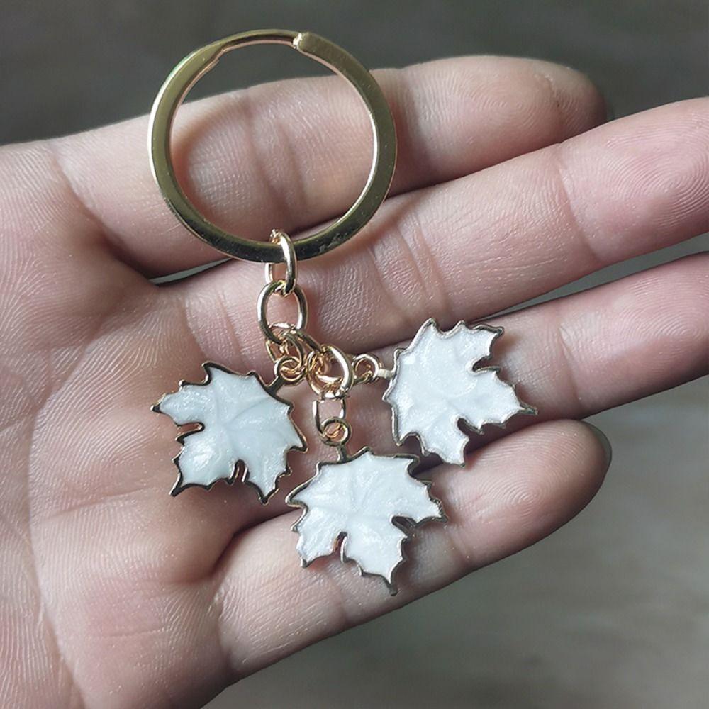 Maple Leaf Maple Leaf Keychain with Pearl Lanyard Leaf Metal Keyring Enamel Plant Key Rings  Women