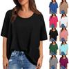 Fashion Solid Color T Shirts For Women Summer Short Sleeve Tops Loose Scook Neck Blouse Tops