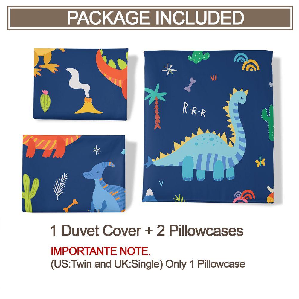 Dinosaur Duvet Cover Set Teen Bedding Set Cute Cartoon Animal Digital Print Quilt Cover Soft Microfiber Bedroom Home Decor