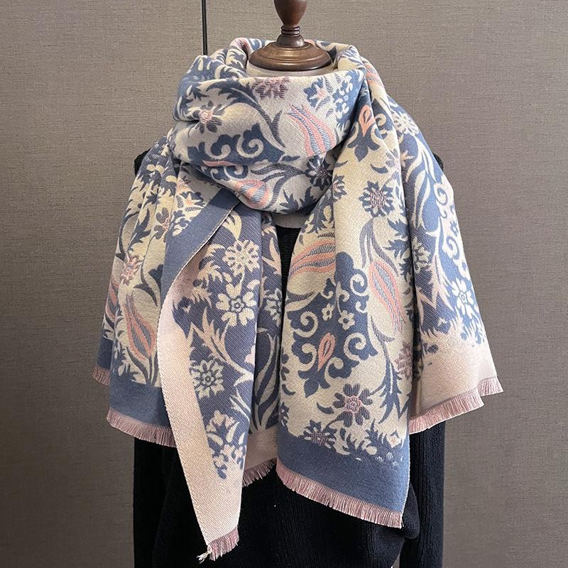Gentle Lady Style Floral French Imitation Cashmere Scarf Female Winter Warm Scarf Shawl