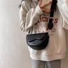 Women Vintage Solid Color Flap Small Saddle Shoulder Underarm Bag Fashion PU Leather Wide Strap Crossbody Bag