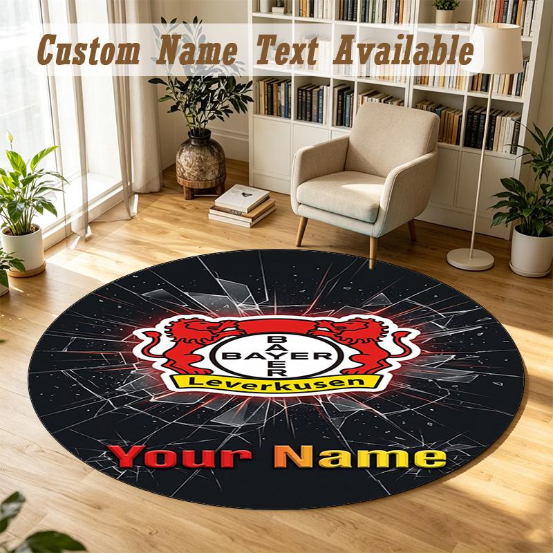 Round Rug Custom NameBayer Leverkusen Football Pattern Non Slip Carpet Home Floor Decor