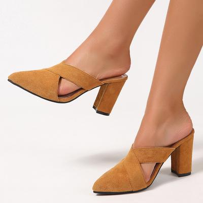 Модные женские туфли-лодочки на высоком каблуке с острым носком, замшевые мюли, весна 2025, брендовые сандалии на массивном каблуке, модные шлепанцы, туфли-лодочки, слайды, Mujer