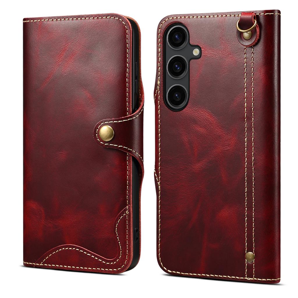 Чехол для Samsung Galaxy S24 с застежкой, из натуральной коровьей кожи + ТПУ, обложка-кошелек для телефона