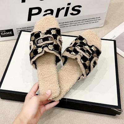 Зимние пушистые женские тапочки, новинка 2024 года, домашние домашние меховые тапочки для женщин, уютная домашняя обувь на плоской платформе, корейские шлепанцы