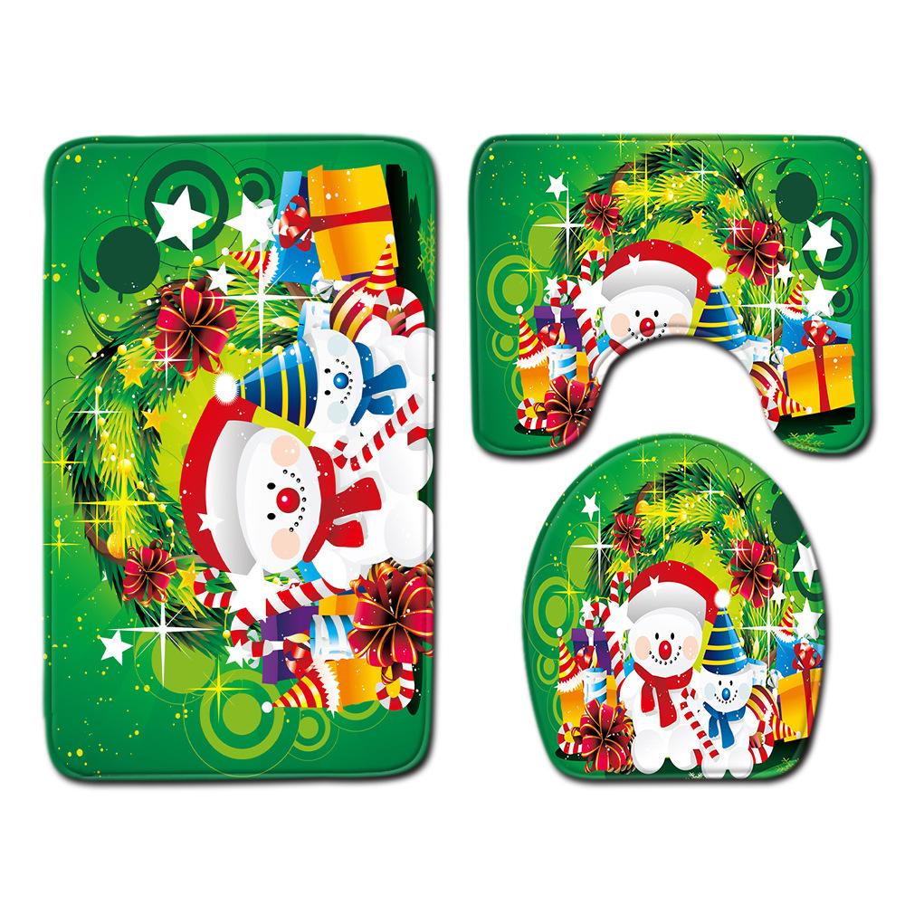 Christmas Home Shower Curtain Waterproof Polyester Cloth Toilet Floor Mat Four-Piece Set Entrance Door Mat Bedroom Living Room Carpet