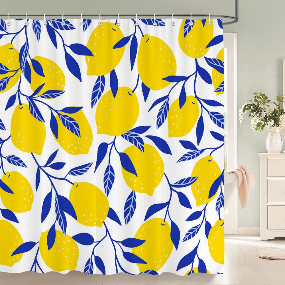 Современная занавеска для ванной с лимонами из свежих фруктов, водонепроницаемая тканевая занавеска для душа с 12 крючками, экран для ванны для ванной комнаты, домашний декор