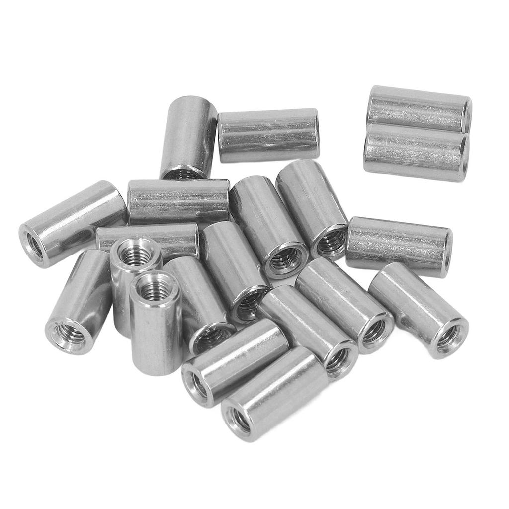 20PCS Round Coupling Nut Kit M6 X 1.0 10 L20mm Stainless Steel Female Thread Connection Nut for Indoor