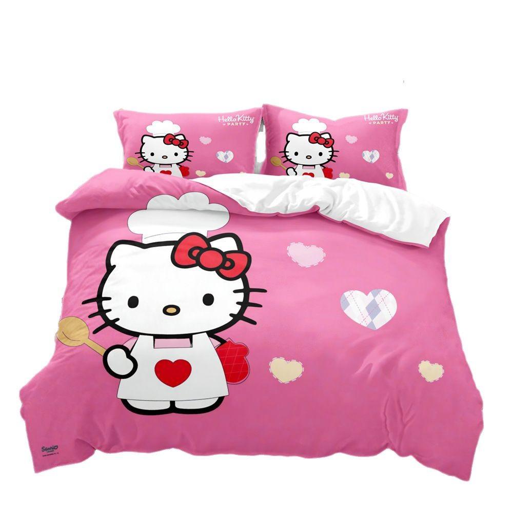 KT кошка Hello Kitty ebay трехкомпонентный комплект постельного белья с мультяшным принтом пододеяльник 3D цифровая печать