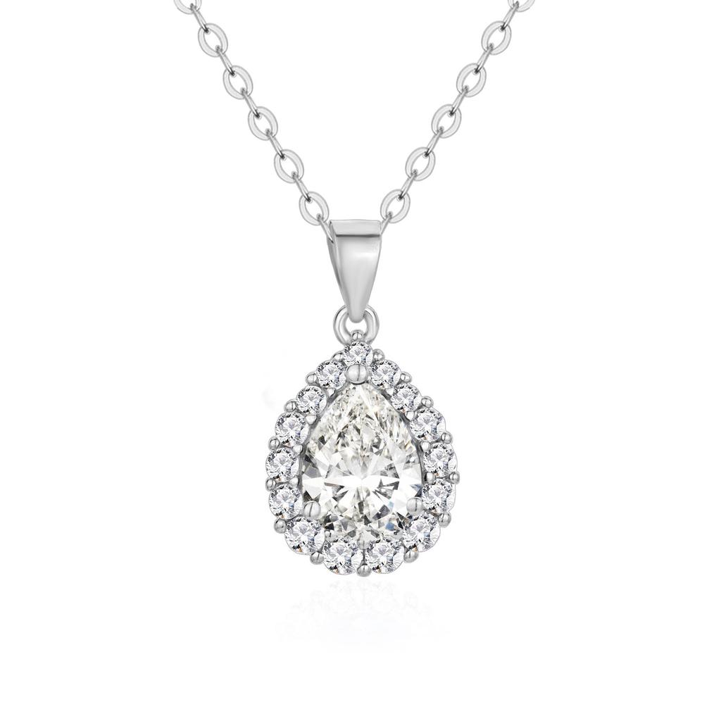 925 Sterling Silver Water Drop Shaped Colorful Zircon Pendant Necklace Mother's Day Gift Mom Jewelry for Women Hainon 1286