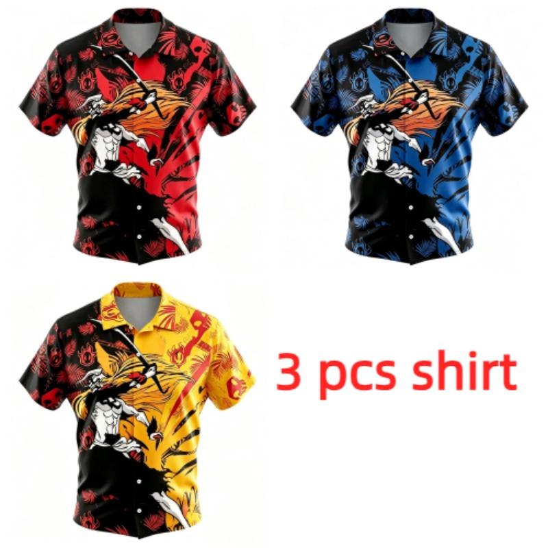 Fashion Anime Warrior Pattern Printing Shirt Hawaiian Beach Vacation Clothing Men's Street Style Shirt Daily Men's and Women's Shirt
