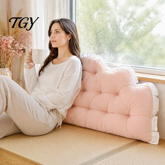 Cushion for Dorm Room Headboard with Ruffle Trim, Pillow, Crown Shape, Bed Decorative Backrest Wedge Support Pillow College Bedroom Decor, Reading